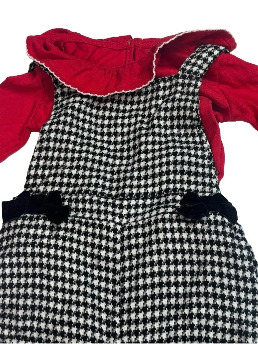 Wonder Nation Girls 12M Red Houndstooth Knit Cotton One-Piece Overall Snap NWOT